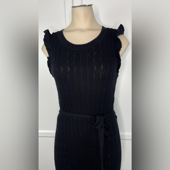 NWOT Paige Black Knit Sweater Dress Black Sleeveless Tie Waist Midi Ruffle - Picture 3 of 7